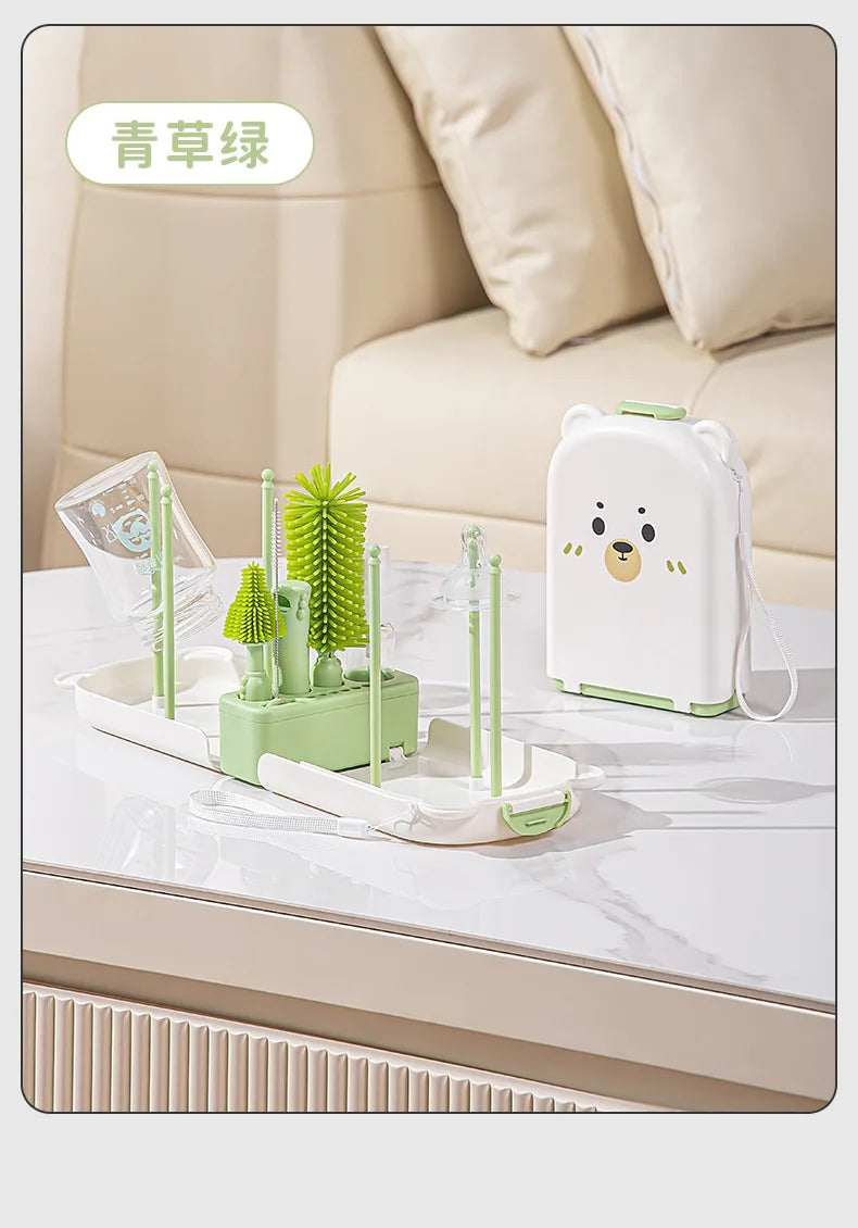 New Travel Baby Bottle Brush Set - Newborn Safe Silicone Cleaning Brushes with Storage Box for Bottles, Nipples & Accessories