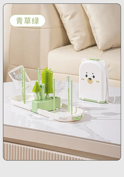 New Travel Baby Bottle Brush Set - Newborn Safe Silicone Cleaning Brushes with Storage Box for Bottles, Nipples & Accessories
