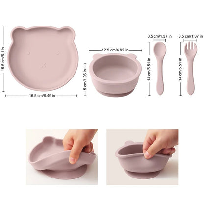 Dear Xime 4-Piece Silicone Feeding Set — Suction Bowl, Plate, Spoon & Fork | 6M+