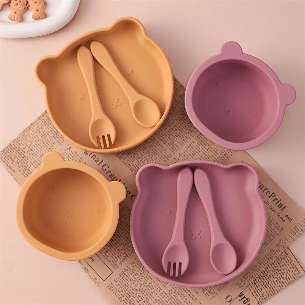 Dear Xime 4-Piece Silicone Feeding Set — Suction Bowl, Plate, Spoon & Fork | 6M+