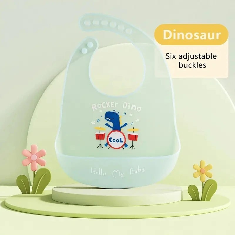 Dear Xime Waterproof Silicone Cartoon Bib — Adjustable with Catch Pocket | 6M+