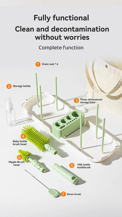 Travel Baby Bottle Brush Set - Newborn Safe Silicone Cleaning Brushes with Storage Box for Bottles, Nipples & Accessories