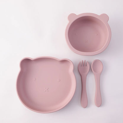 Dear Xime 4-Piece Silicone Feeding Set — Suction Bowl, Plate, Spoon & Fork | 6M+