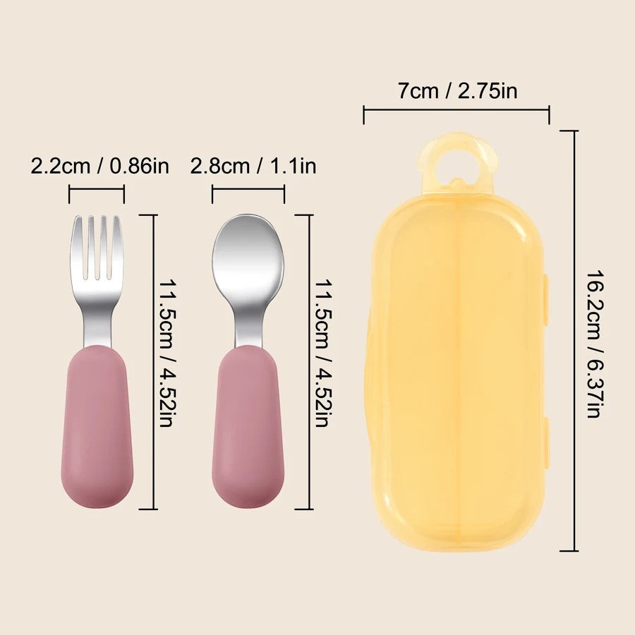 Dear Xime Silicone & Stainless Steel Baby Spoon & Fork Set — Training Utensils | 12M+