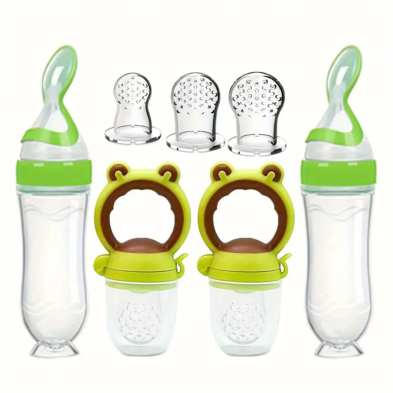 Dear Xime 7-Piece Silicone Baby Feeding Starter Set — Bottles, Fruit Feeders & Spoons | 0M+