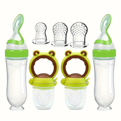 Dear Xime 7-Piece Silicone Baby Feeding Starter Set — Bottles, Fruit Feeders & Spoons | 0M+