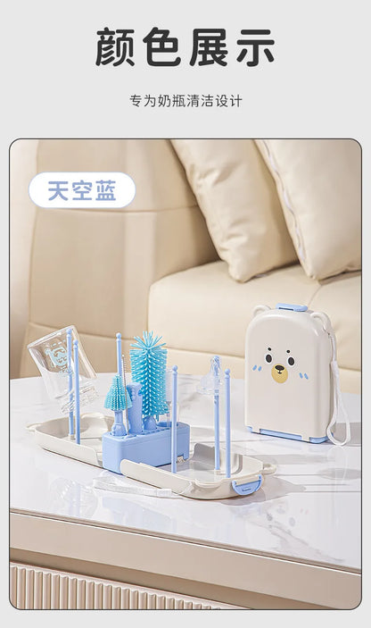 New Travel Baby Bottle Brush Set - Newborn Safe Silicone Cleaning Brushes with Storage Box for Bottles, Nipples & Accessories