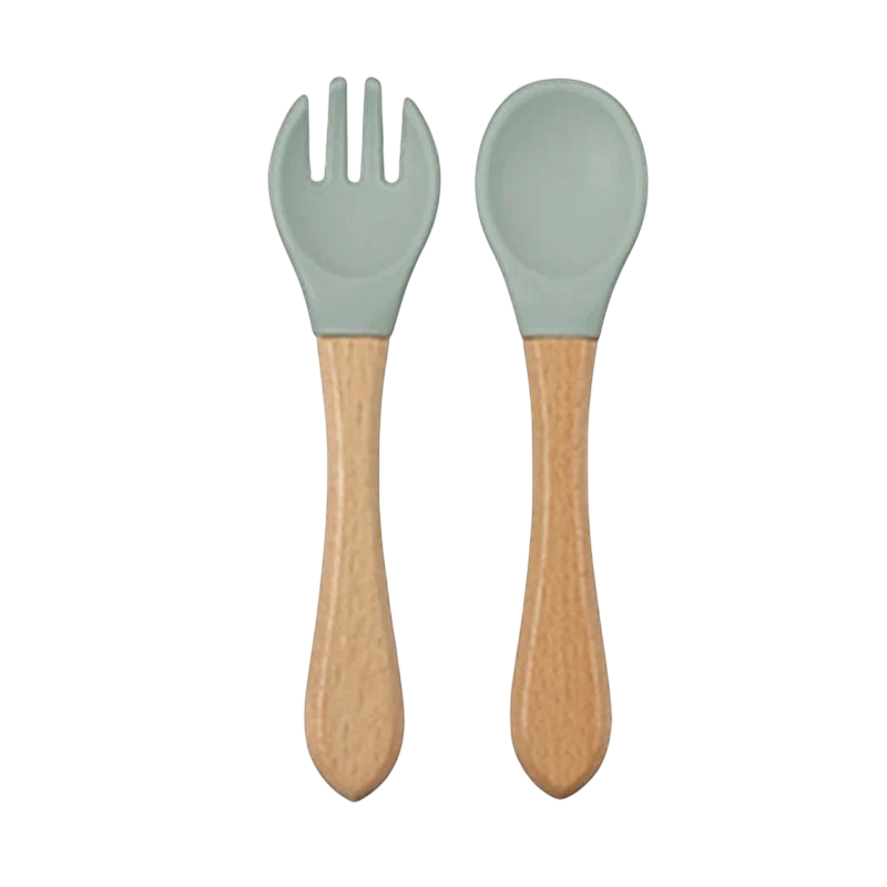 Dear Xime Natural Wood & Silicone Cutlery Set — Baby-Safe Spoon & Fork | 6M+
