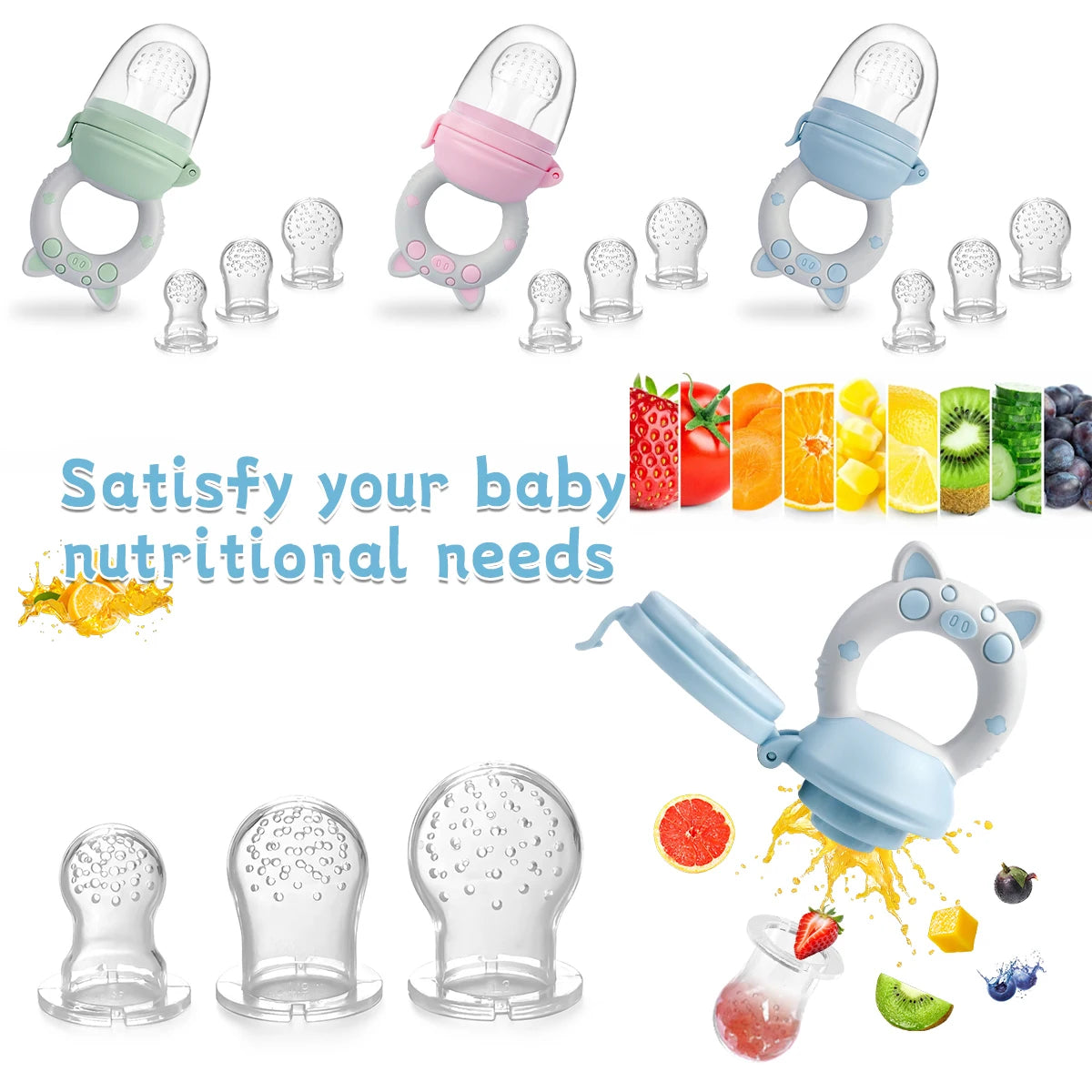 TYRY.HU 4pcs/set Silicone Fruit & Vegetable Feeder for Infants and Toddlers 6-36 months Food Grade Teething & Feeding Pacifier