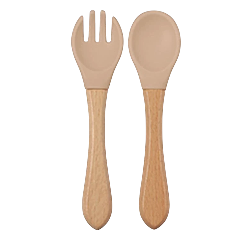 Dear Xime Natural Wood & Silicone Cutlery Set — Baby-Safe Spoon & Fork | 6M+