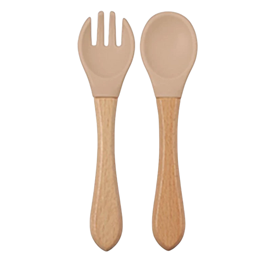 Dear Xime Natural Wood & Silicone Cutlery Set — Baby-Safe Spoon & Fork | 6M+